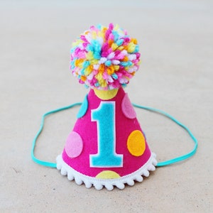 Girls 1st Birthday Hat - Hot Pink Party Hat - High Chair Banner - Dog Birthday Hat - Sprinkles Party Hat