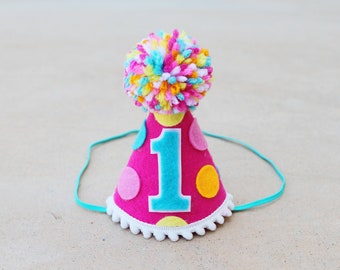 Girls 1st Birthday Hat - Hot Pink Party Hat - High Chair Banner - Dog Birthday Hat - Sprinkles Party Hat