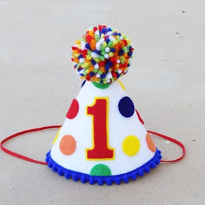 Boy 1st Birthday Hat- Boys First Birthday Party Hat- Primary Birthday Hat- Polkadot Birthday Hat