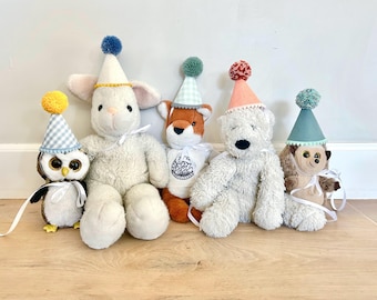Stuffed Animal Birthday Hats- Teddy Bear Party Hats- Boho Party Hats- Guest Birthday Party Hats