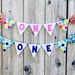 First Birthday High Chair Banner - Twins 1st Birthday Highchair Banners - Boy Girl Twins Felt Polkadot Banners - Sprinkles Party - Confetti