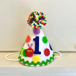 Caterpillar 1st Birthday Hat- First Birthday Party Hat- Caterpillar Birthday - Polkadot Birthday Hat