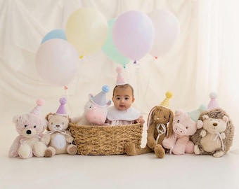 Chapeaux d'anniversaire animal en peluche - chapeaux de fête pastel fille - chapeaux de fête ours en peluche - chapeaux de fête de poupée - chapeaux de fête à personnaliser