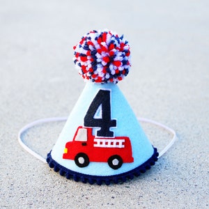 Boy Firetruck Birthday Party Hat - Boy 1st Birthday Fire Truck Hat - Fireman Birthday