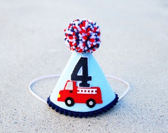 Boy Firetruck Birthday Party Hat - Boy 1st Birthday Fire Truck Hat - Fireman Birthday