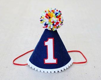 Boys 1st Birthday Hat- Navy and Red Party Hat - Boys First Birthday Nautical Hat - 4th of July Party Hat