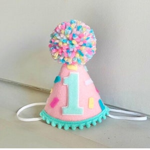 Girl Sprinkles Party Hat- Girl Birthday Hat - Girl 1st Birthday Hat - Donut Birthday - Ice Cream Party Hat - Dog Birthday Hat