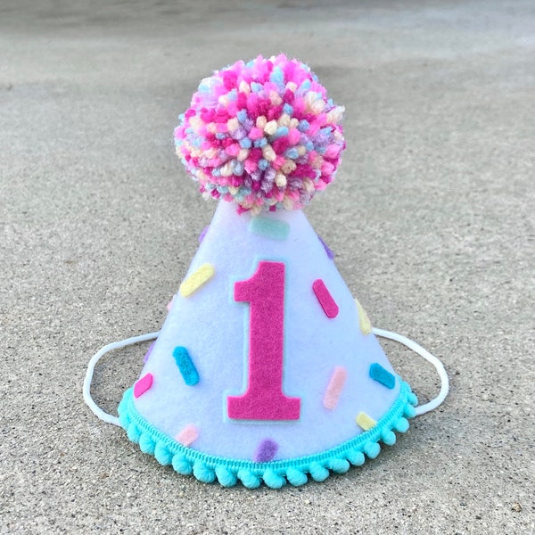 Girl Sprinkles Party Hat - First Birthday Sprinkles Party Hat - Girl Donut 1st Birthday - Ice Cream Party Hat - Confetti