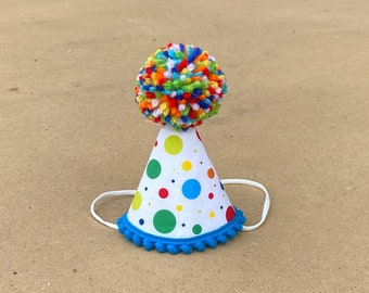 Birthday Party Hat- Boy First Birthday Hat-Primary Colors Mini Party Hat - Dog Birthday Hat - Confetti - Sprinkles