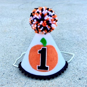 Halloween Birthday Hat- Halloween First Birthday Party Hat- Little Pumpkin 1st Birthday Hat - Pumpkin Party Hat