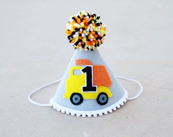 Construction Birthday Party Hat - Boys 1st Birthday Dump Truck Hat - 2nd Birthday Construction Party