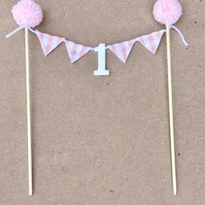 Girls 1st Birthday Cake Topper - Gingham Cake  Topper- Birthday Cake Bunting