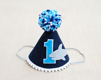 Boy Shark 1st Birthday Hat and High Chair Banner - Shark First Birthday - Big One