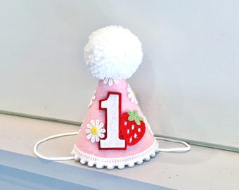 Strawberry Birthday Hat - Berry First Birthday Hat- Berry Sweet Party Hat - Girl Birthday Hat