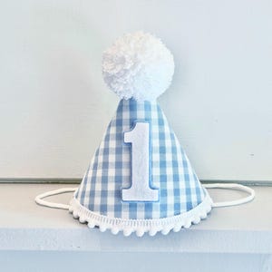 Chapeau de fête bleu vichy - chapeau de fête 1er anniversaire garçon - chapeau premier anniversaire garçon