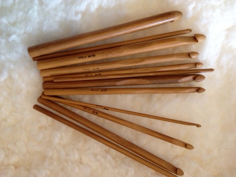 12 Piece Bamboo Crochet Hook Set Etsy