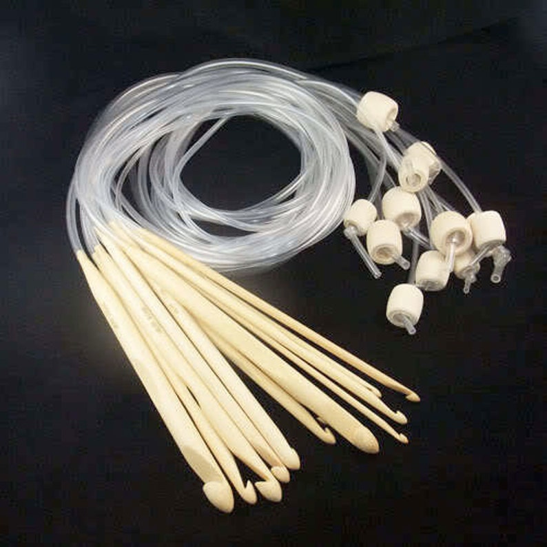 12 Piece Bamboo Tunisian Crochet Hook Set With Cords 48 Inch Etsy