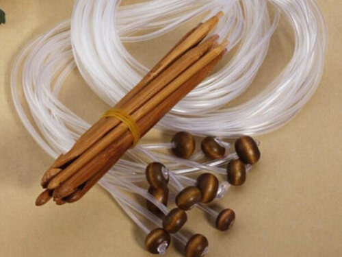 Tunisian Crochet Hooks With Cable Chords, Wooden Hooks, Afghan