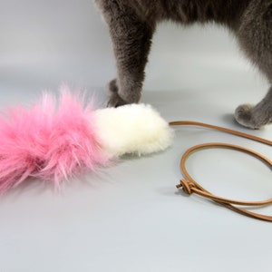 Sheepskin Cat Teaser Toy – Flying Squirrel with Bushy Pink Tail