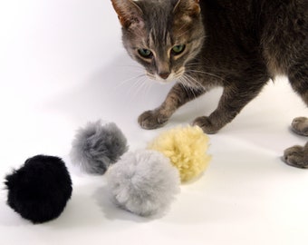 Rattle Ball Cat Toy, Fur Ball, Pom Pom Cat Toy, Natural Fur, Sheepskin, Wool, Catnip