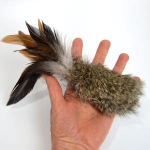 Rabbit Fur and Feather Catnip Chase Toy - Reinforced - Optional Rattle