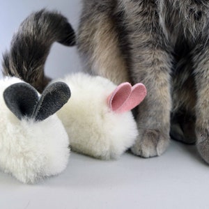 Catnip Mouse Cat Toy with Pink Ears and Tail, Rattle Cat Toy, Big Cat Toy, Wool Cat Toy, Rattle Option image 2