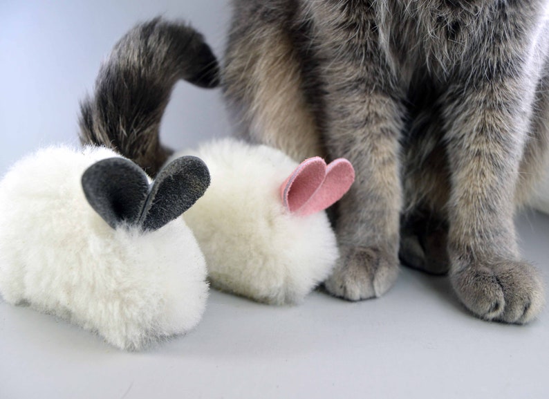 Catnip Mouse Cat Toy with Pink Ears and Tail, Rattle Cat Toy, Big Cat Toy, Wool Cat Toy, Rattle Option image 2