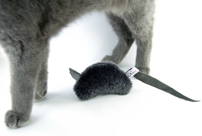 Grey Catnip Mouse Real Fur Cat Toy Rattle Mouse Organic Etsy