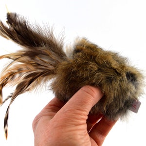 Rabbit Fur and Feathers Cat Toy, Ethical Fur, Fetch Toy, Teaser Toy, Rattle Cat Toy, Real Rabbit Fur Cat Toy image 6