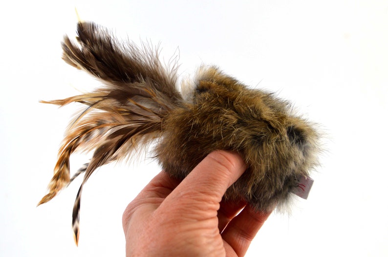 Rabbit Fur and Feathers Cat Toy, Ethical Fur, Fetch Toy, Teaser Toy, Rattle Cat Toy, Real Rabbit Fur Cat Toy image 6