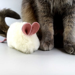 Real Sheepskin Catnip Mouse Toy – Pink Ears & Tail - Rattle Option