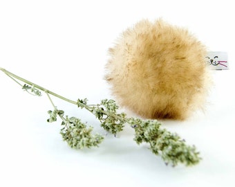 Sheepskin Catnip Fetch Biscuit Toy, Rattle Cat Toy, Tan Color