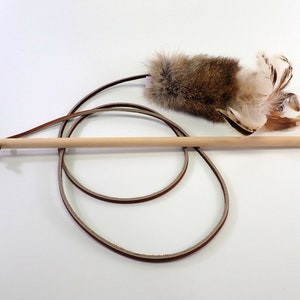 Rabbit Fur and Feathers Cat Toy Wand, Wooden Handle Teaser Toy, Rattle Cat Toy, Real Rabbit Fur Cat Toy image 9