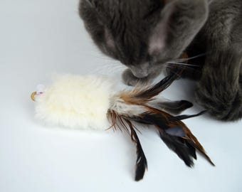 Sheepskin and Feather Teaser Wand Refill: Cat Lure Attachment - No Plastic or Metal