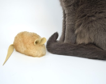 Unique Tan Sheepskin Mouse Catnip Toy – Big & Fun for Cats!