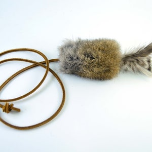 Rabbit Fur and Feathers Cat Toy, Ethical Fur, Fetch Toy, Teaser Toy, Rattle Cat Toy, Real Rabbit Fur Cat Toy image 7