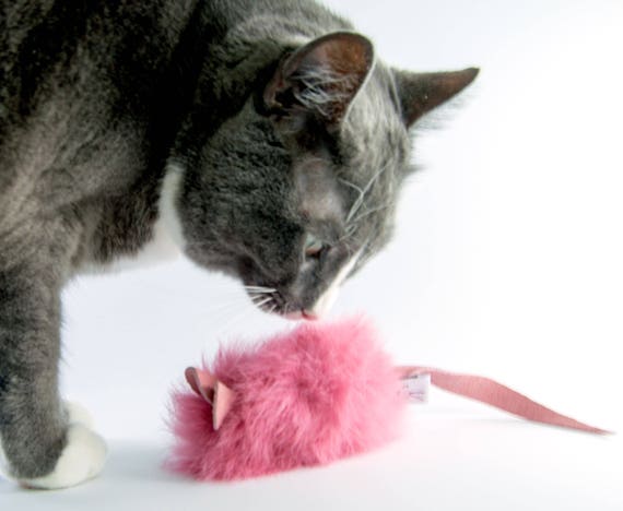 Real Rabbit Fur Cat Toy Mouse Pink Cat 