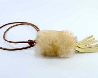 Fringe Cat Toy, Cat Teaser Toy, Cat Chase Toy, Tan Sheepskin and Leather Fringe Cat Toy