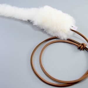Sheepskin Cat Teaser Toy – Flying Squirrel with White Tail