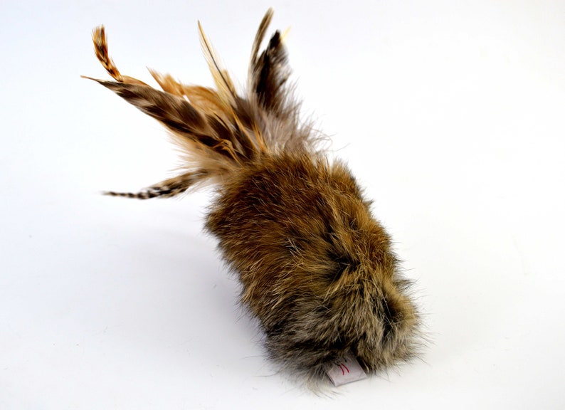 Rabbit Fur and Feathers Cat Toy, Ethical Fur, Fetch Toy, Teaser Toy, Rattle Cat Toy, Real Rabbit Fur Cat Toy image 4