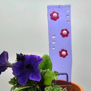Pink Flower Fused Glass Plant Stake, Garden Stake for Plants, Garden Art and Garden Decor, Gift for Gardener, Gardening Lover Gift