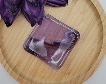 Purple Glass Tea Bag Dish, 3 Inch Spoon Rest, Engagement Ring Dish, Tiny Glass Trinket Dish