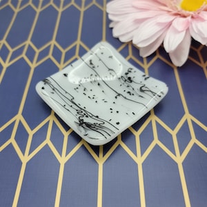 White Glass Tea Bag Dish, 3 Inch Spoon Rest, Engagement Ring Dish, Tiny Glass Trinket Dish