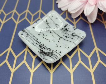 White Glass Tea Bag Dish, 3 Inch Spoon Rest, Engagement Ring Dish, Tiny Glass Trinket Dish