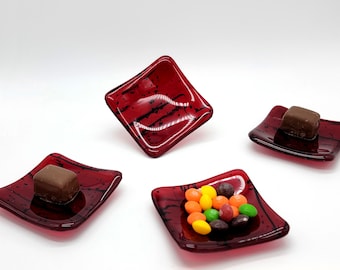 Red Tiny Dish - 3" Glass dish - Trinket Dish - Ring Dish - Teabag holder