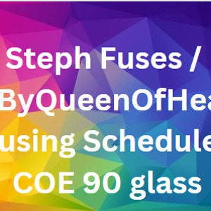 Puede incluir: Un fondo abstracto colorido con el texto "Steph Fuses / ArtByQueenOfHearts Fusing Schedules COE 90 glass".