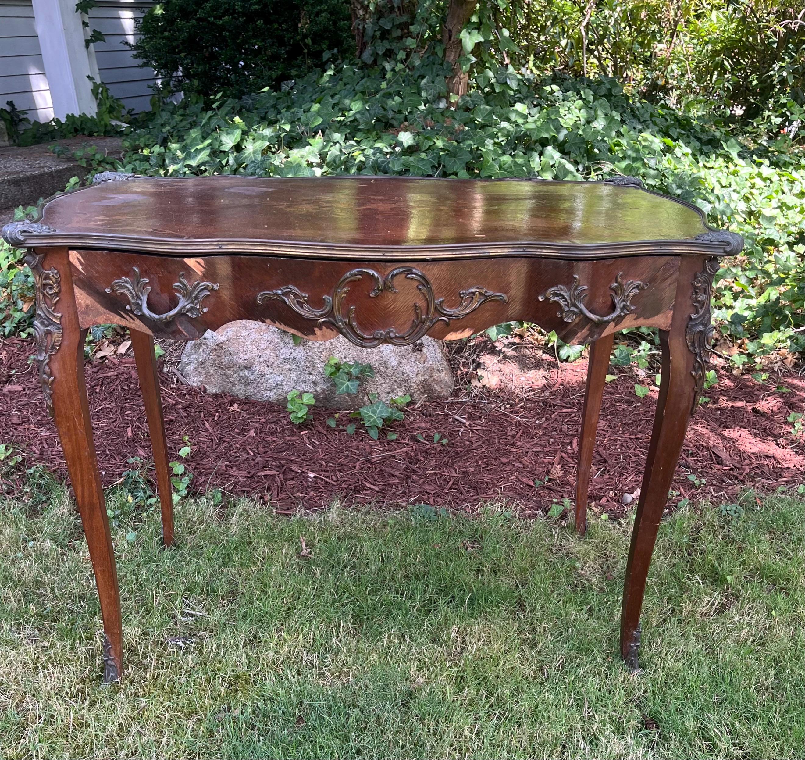 Antique French Desk Entry Table with Brass Inlay - Etsy 日本