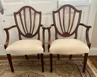 Baker Furniture Style Carved Mahogany Shield Back Dining Chairs