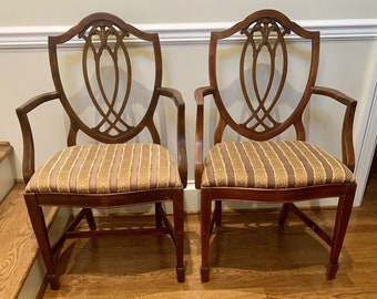 1940s Hepplewhite Shield Back Thomasville Arm Chairs Vintage