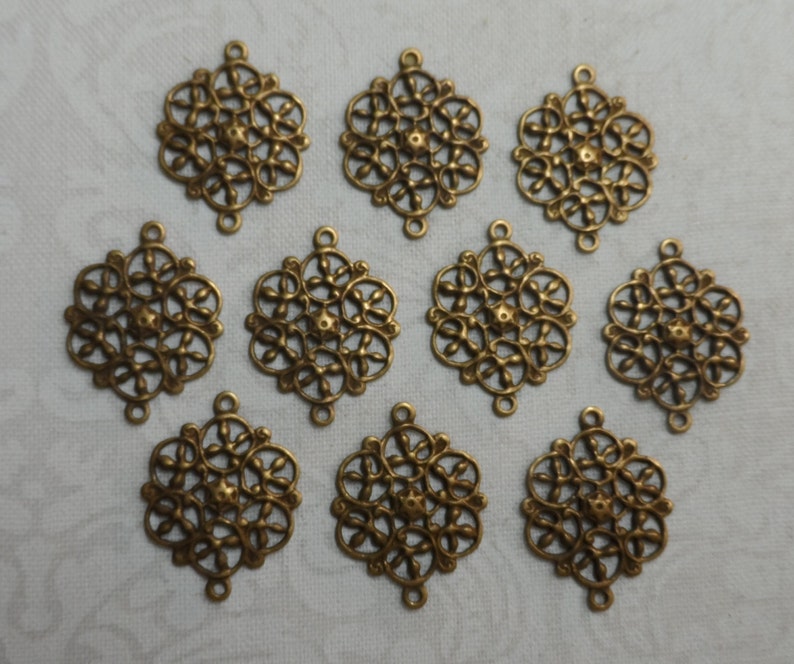 Vintage gold plate brass filigree connectors with 2 rings,916th,10pcs-FLG18